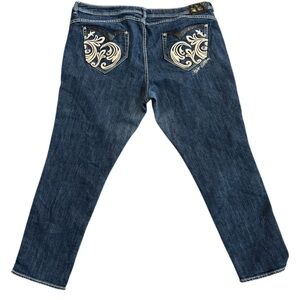 VINTAGE Y2K Apple Bottoms Jeans w/ Ornate Gold & White Embroidery - Size 24W